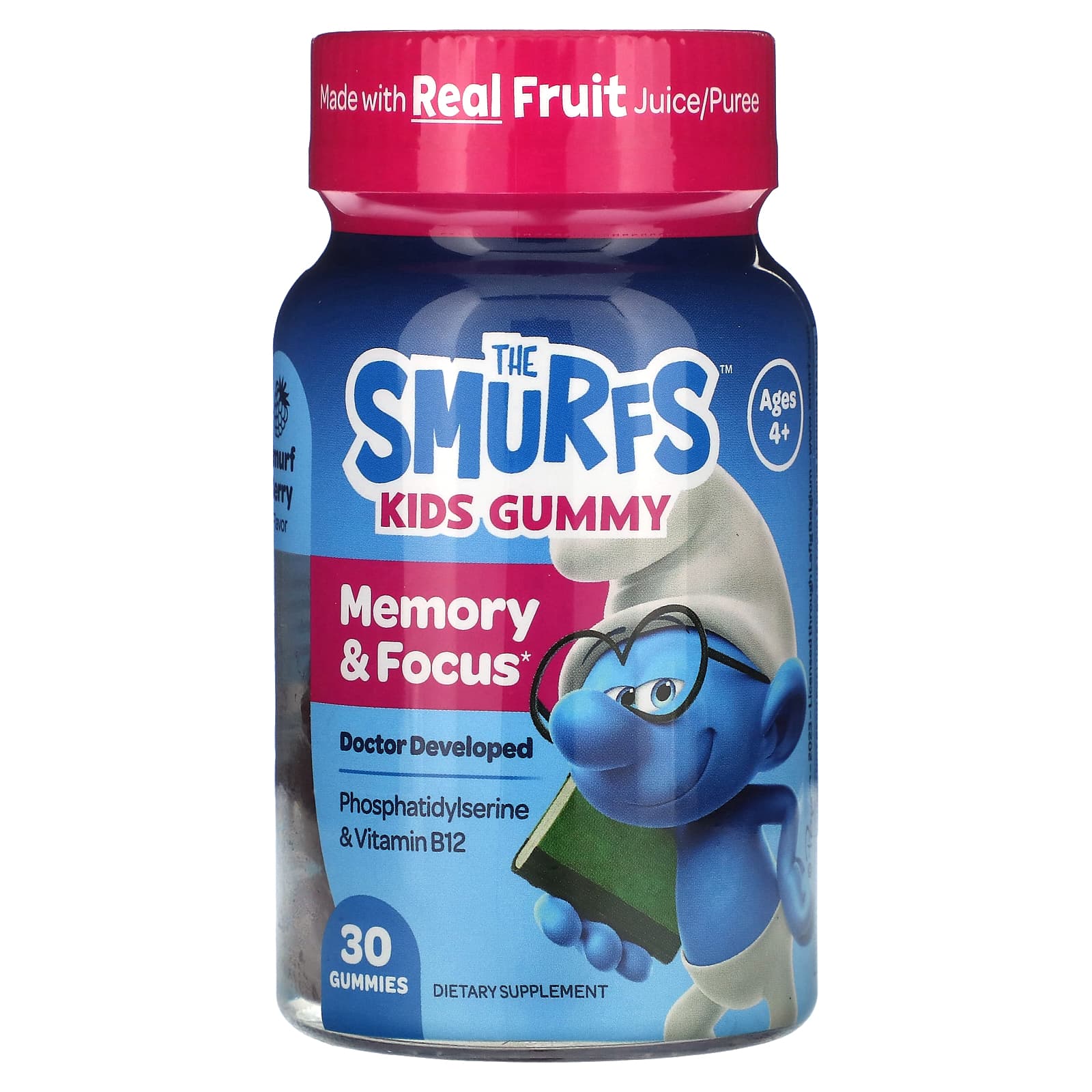 The Smurfs-The Smurfs-Kids Memory & Focus Gummy-Smurf Berry-Ages 4+-30 Gummies