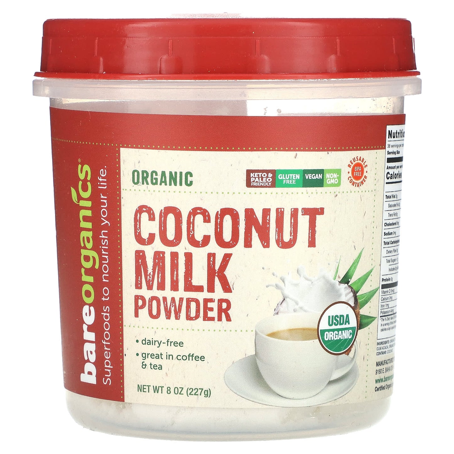 BareOrganics-Organic Coconut Milk Powder-8 oz (227 g)