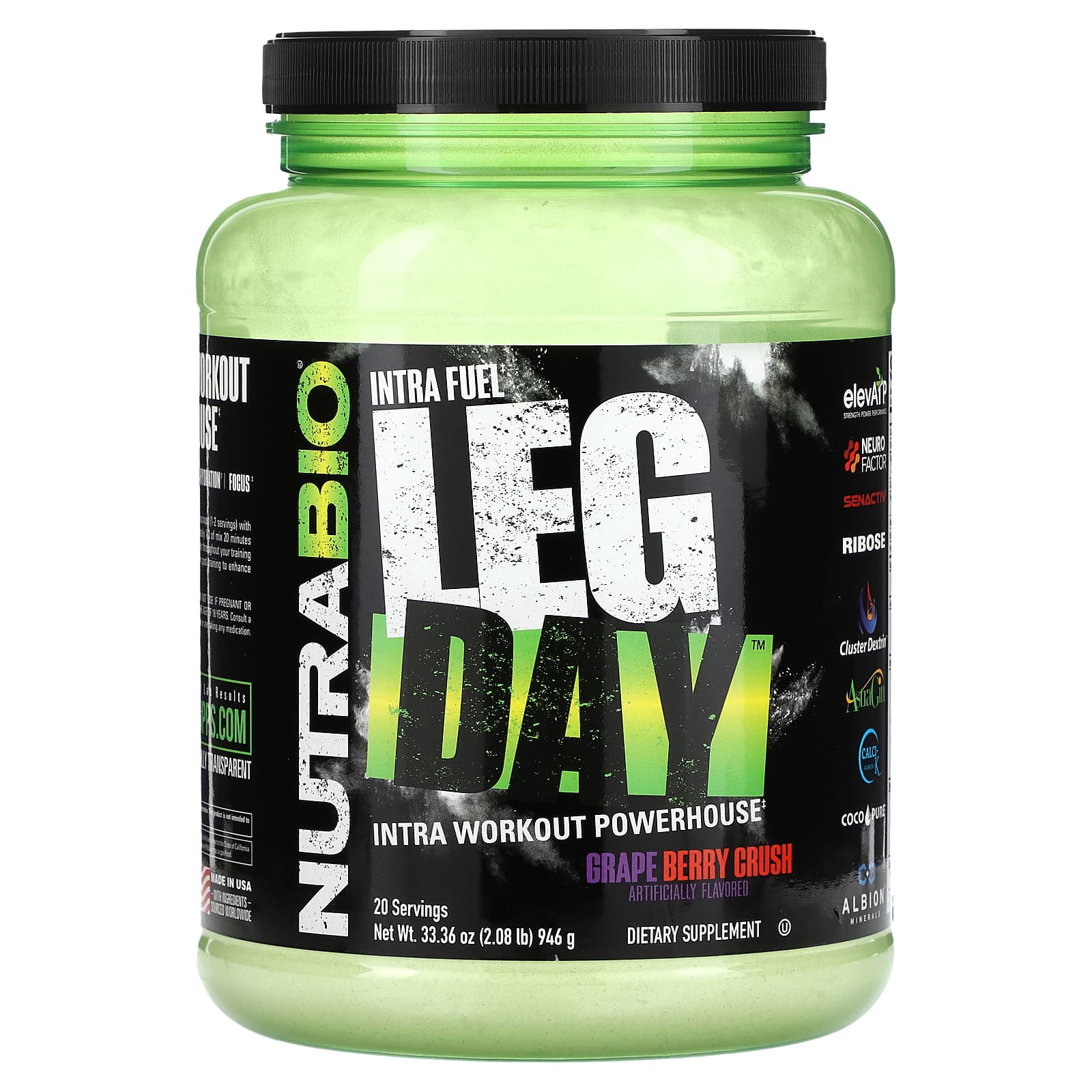 NutraBio-Intra Fuel Leg Day-Grape Berry Crush-2.08 lb (946 g)