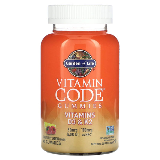 Garden of Life-Vitamin Code Gummies-Vitamins D3 & K2-Raspberry Lemon-45 Gummies