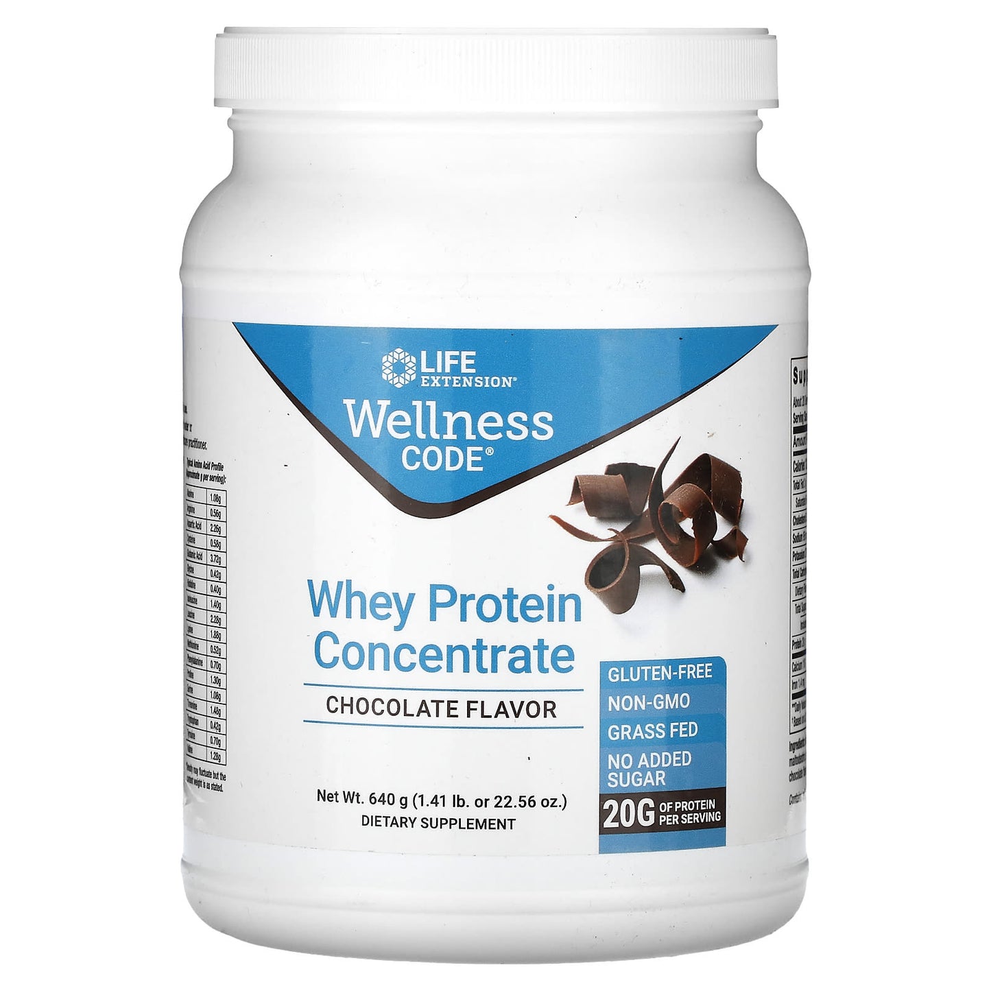 Life Extension-Wellness Code-Whey Protein Concentrate-Chocolate-1.41 lb (640 g)