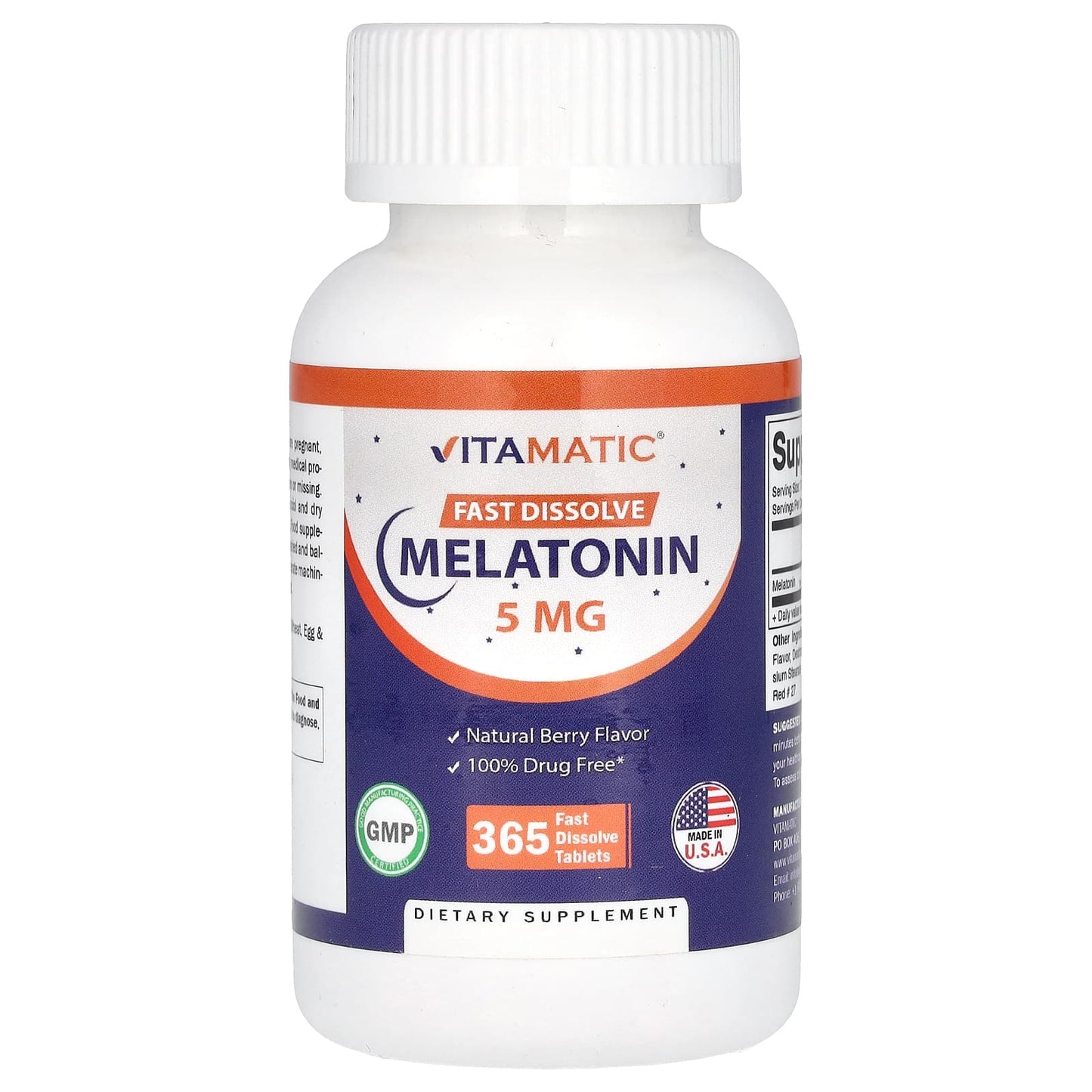 Vitamatic-Melatonin-Natural Berry-5 mg-365 Fast Dissolve Tablets