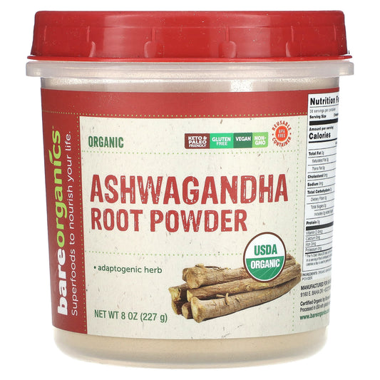 BareOrganics-Organic Ashwagandha Root Powder-8 oz (227 g)