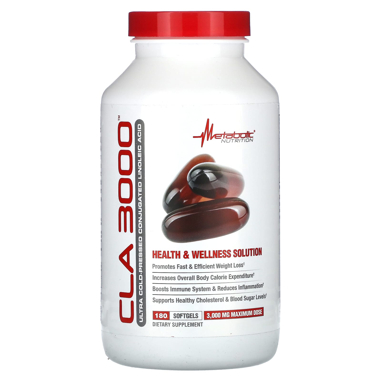 Metabolic Nutrition-CLA 3000-3,000 mg-180 Softgels (1,000 mg per Softgel)