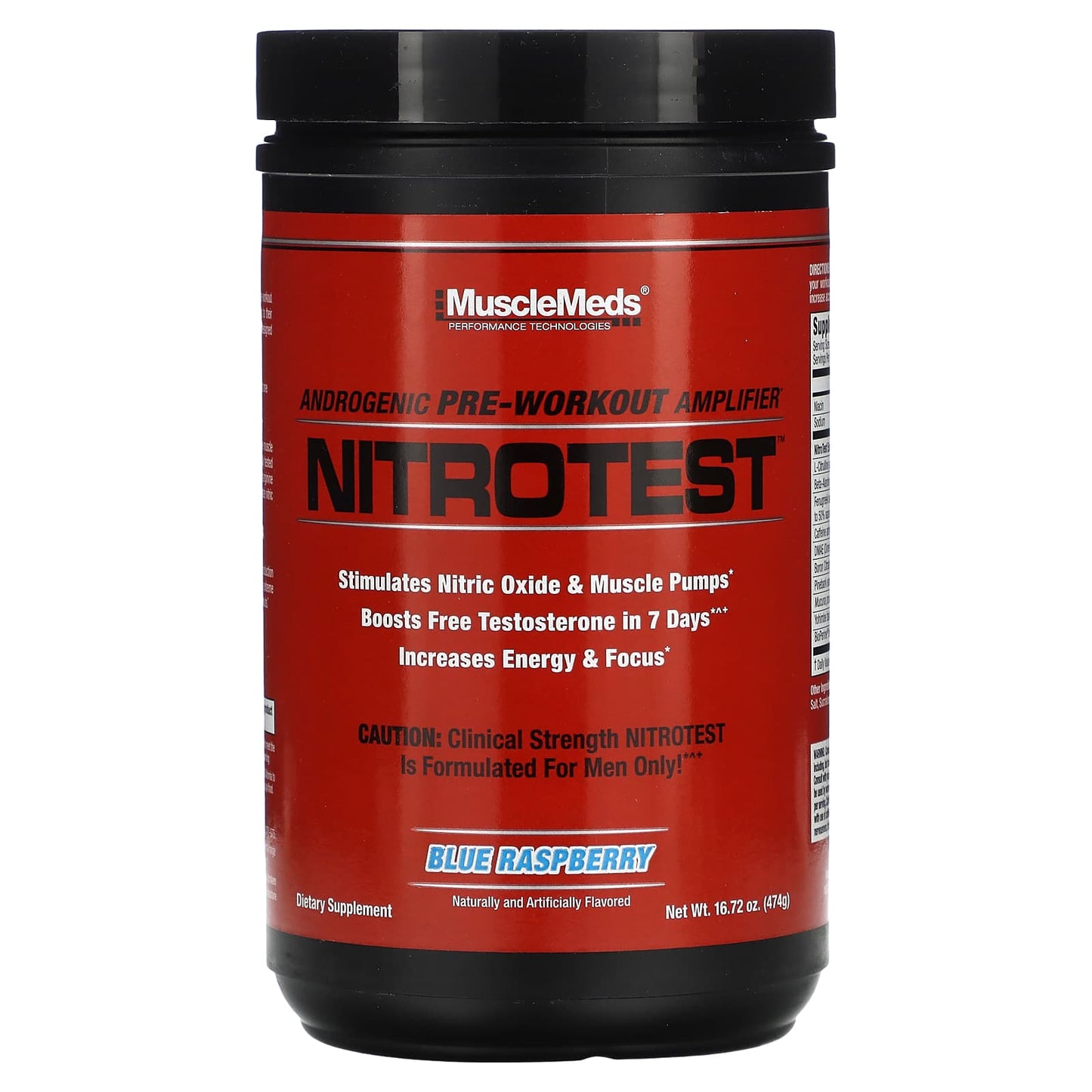 MuscleMeds-Nitrotest-Androgenic Pre-Workout Amplifier-Blue Raspberry-16.72 oz (474 g)