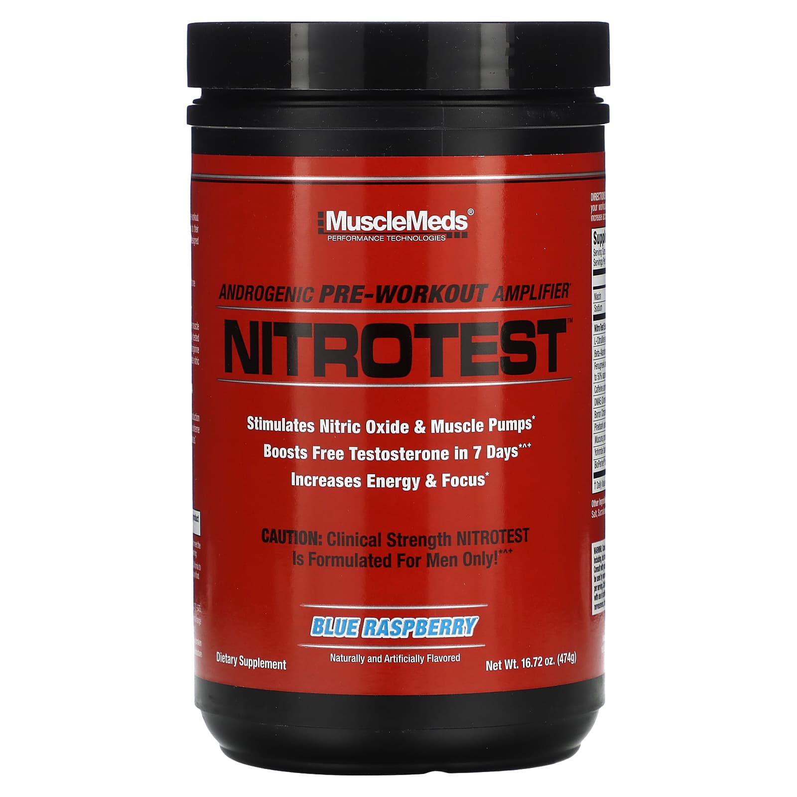 MuscleMeds-Nitrotest-Androgenic Pre-Workout Amplifier-Blue Raspberry-16.72 oz (474 g)