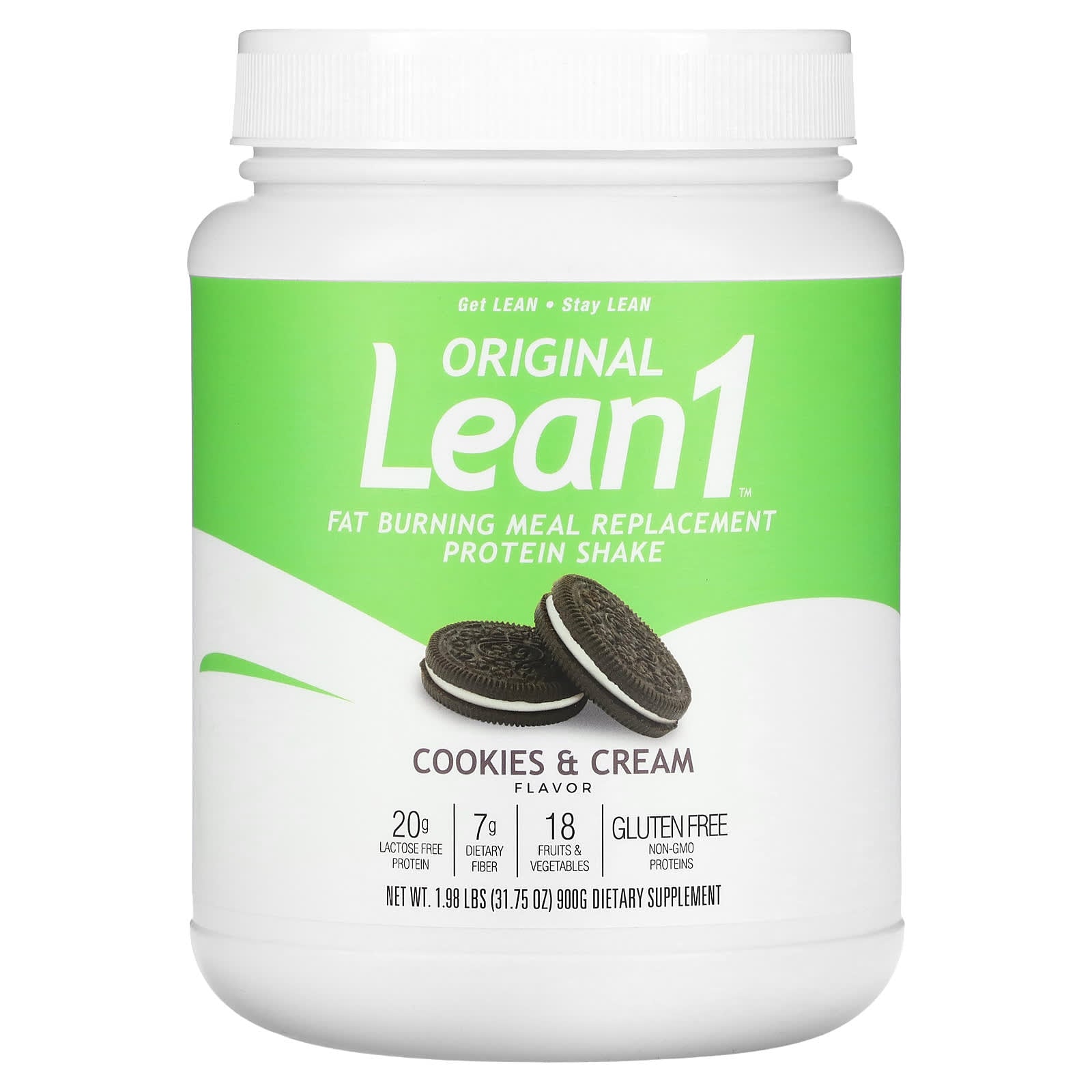 Lean1-Original-Fat Burning Meal Replacement Protein Shake-Cookies & Cream-1.98 lb (900 g)