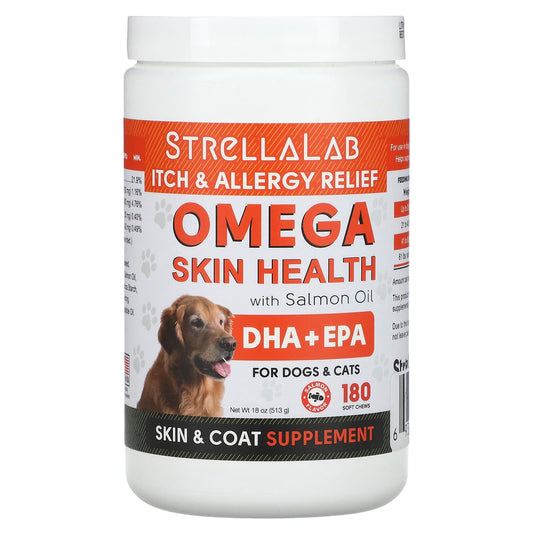 StrellaLab-Omega Skin Health With Salmon Oil-For Dogs & Cats-Salmon-180 Soft Chews-18 oz (513 g)