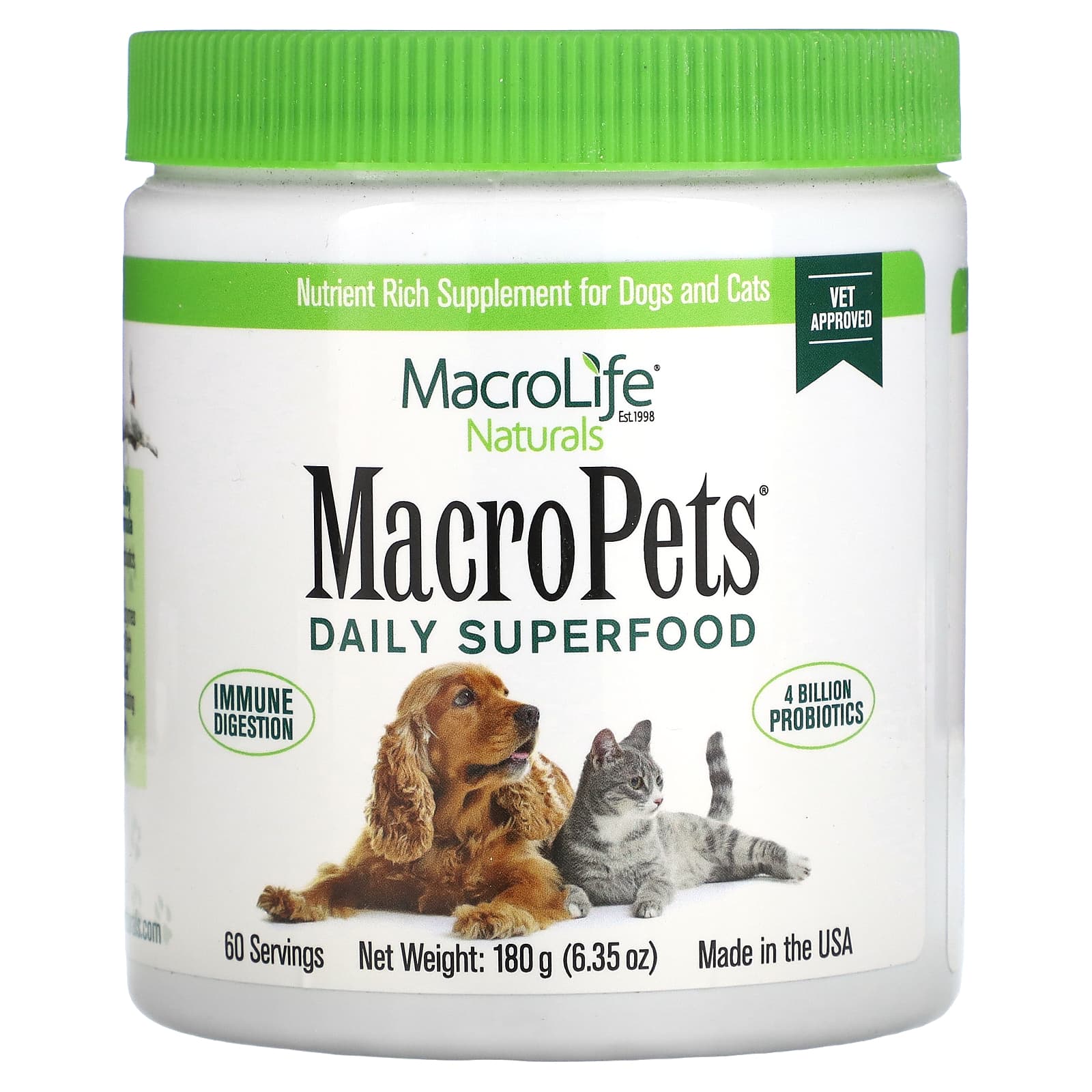 Macrolife Naturals-MacroPets-Daily Superfood-For Dogs and Cats-6.35 oz (180 g)