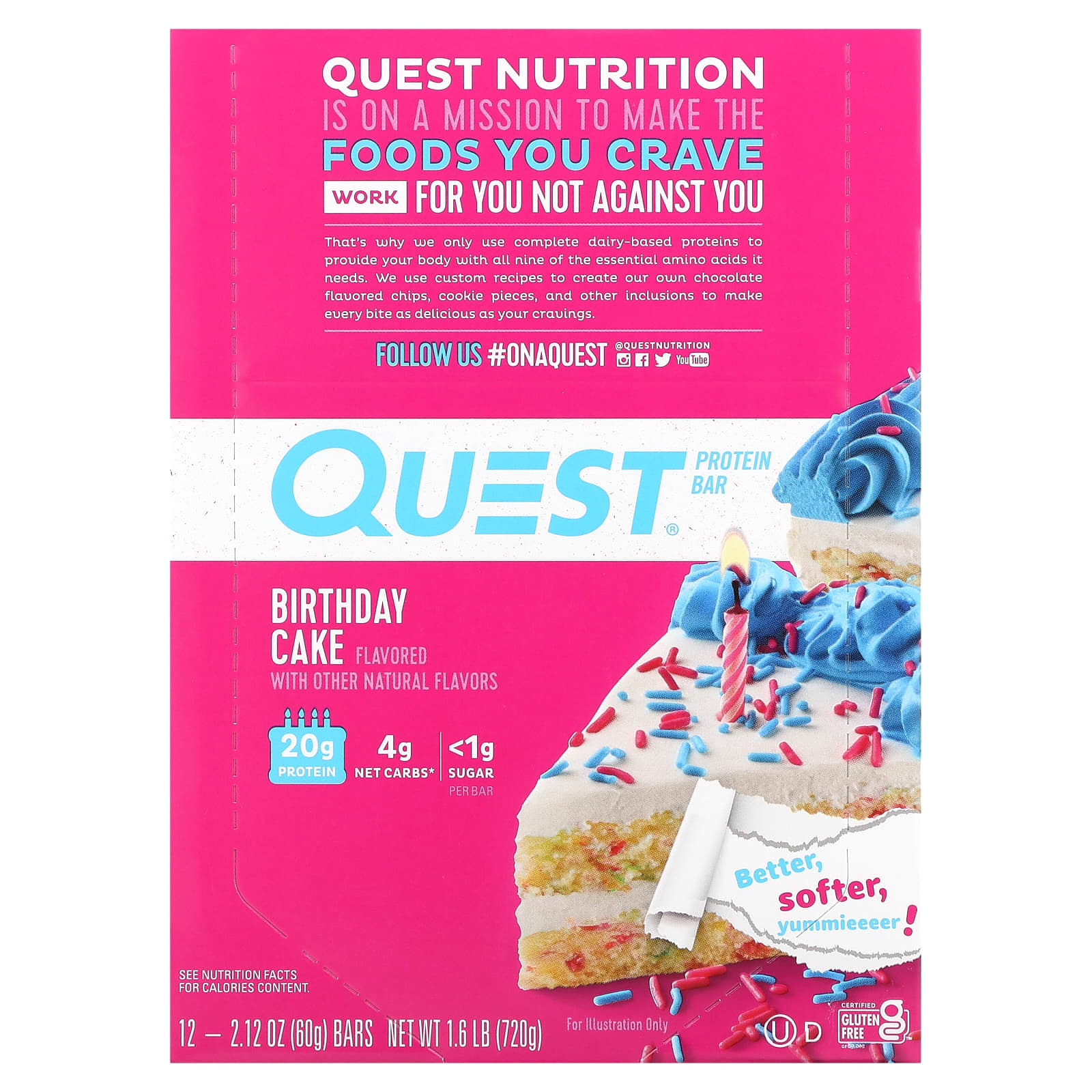 Quest Nutrition-Protein Bar-Birthday Cake-12 Bars-2.12 oz (60 g) Each