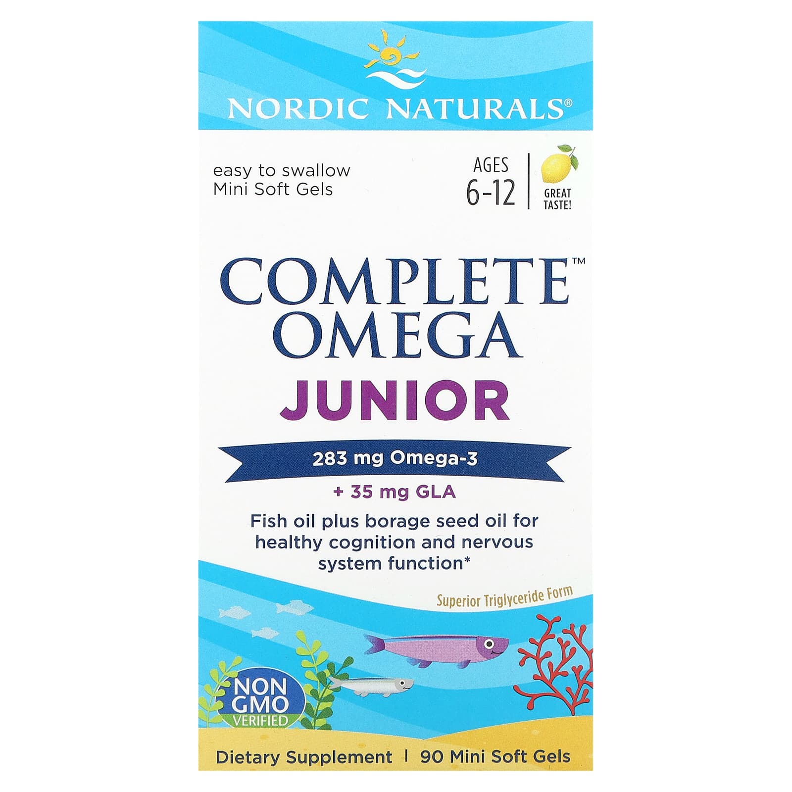 Nordic Naturals-Complete Omega Junior-Ages 6-12-Lemon-90 Mini Soft Gels