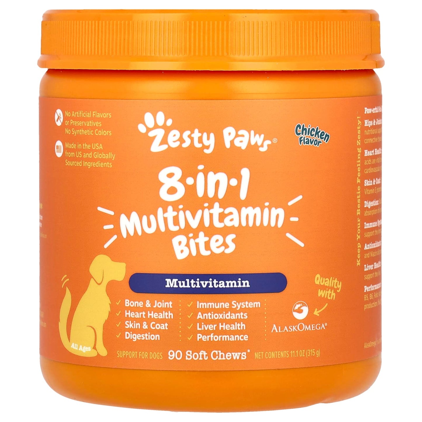 Zesty Paws-8-in-1 Multivitamin Bites-For Dogs-All Ages-Chicken-90 Soft Chews-11.1 oz (315 g)