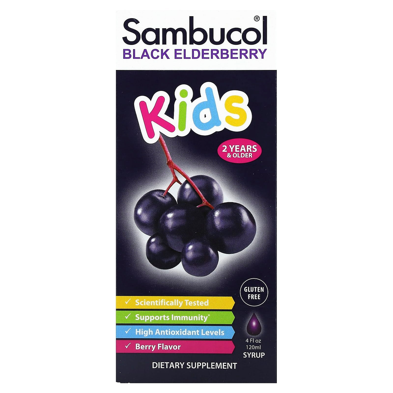 Sambucol-Kids Black Elderberry Syrup-2 Years & Older-Berry-4 fl oz (120 ml)