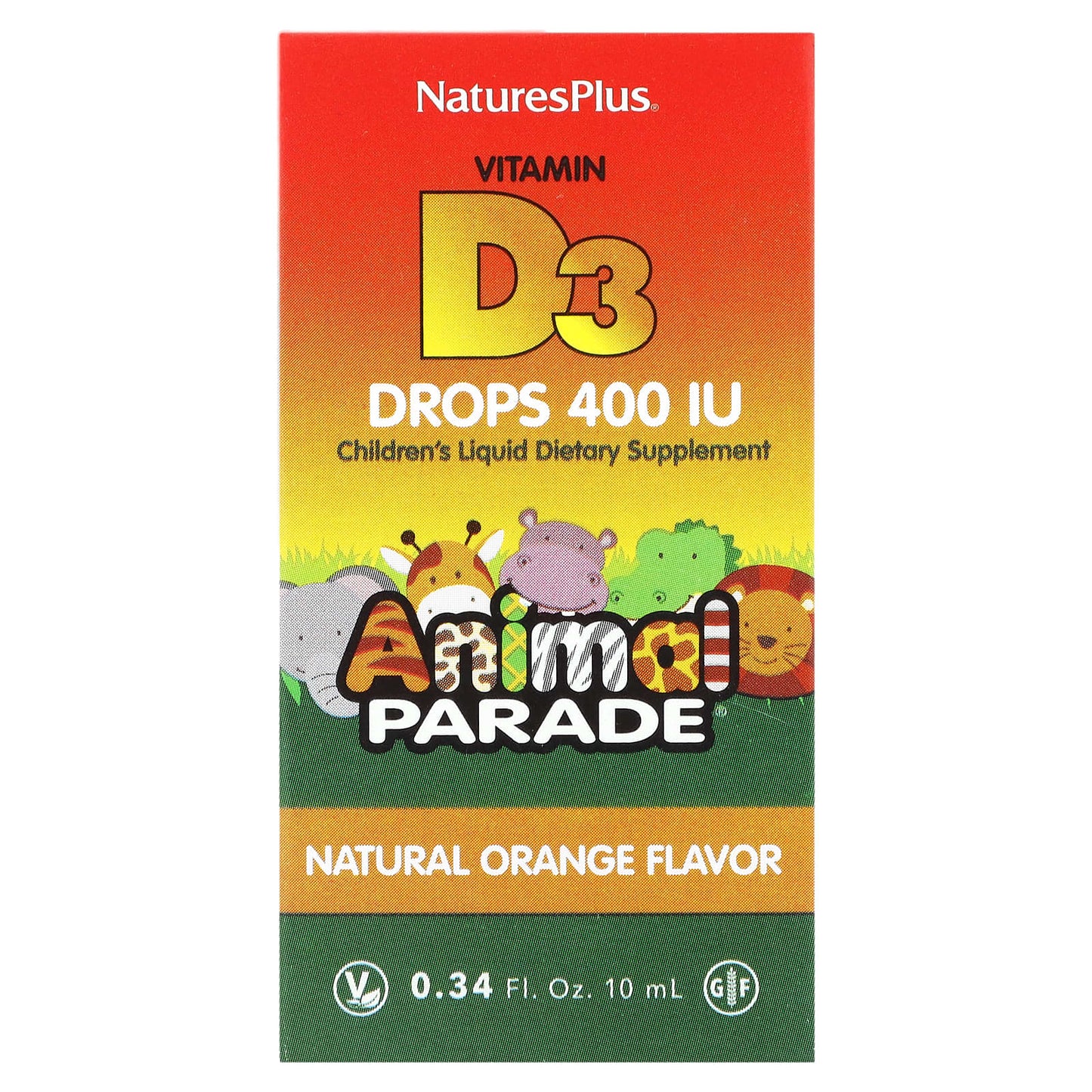 NaturesPlus-Animal Parade-Vitamin D3 Drops-Natural Orange-400 IU-0.34 fl oz (10 ml)