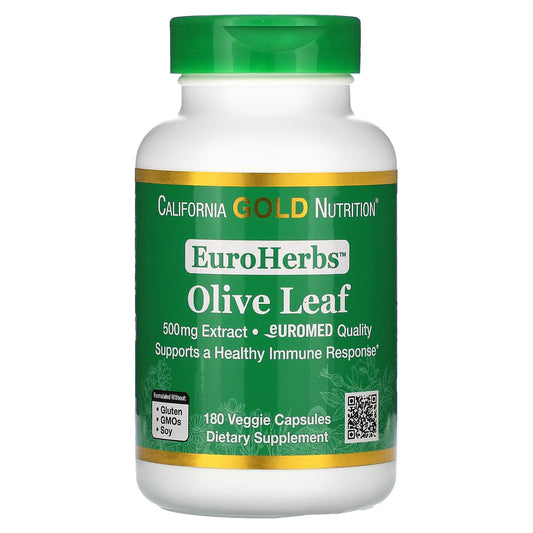 California Gold Nutrition-Olive Leaf Extract-EuroHerbs-European Quality-500 mg-180 Veggie Capsules