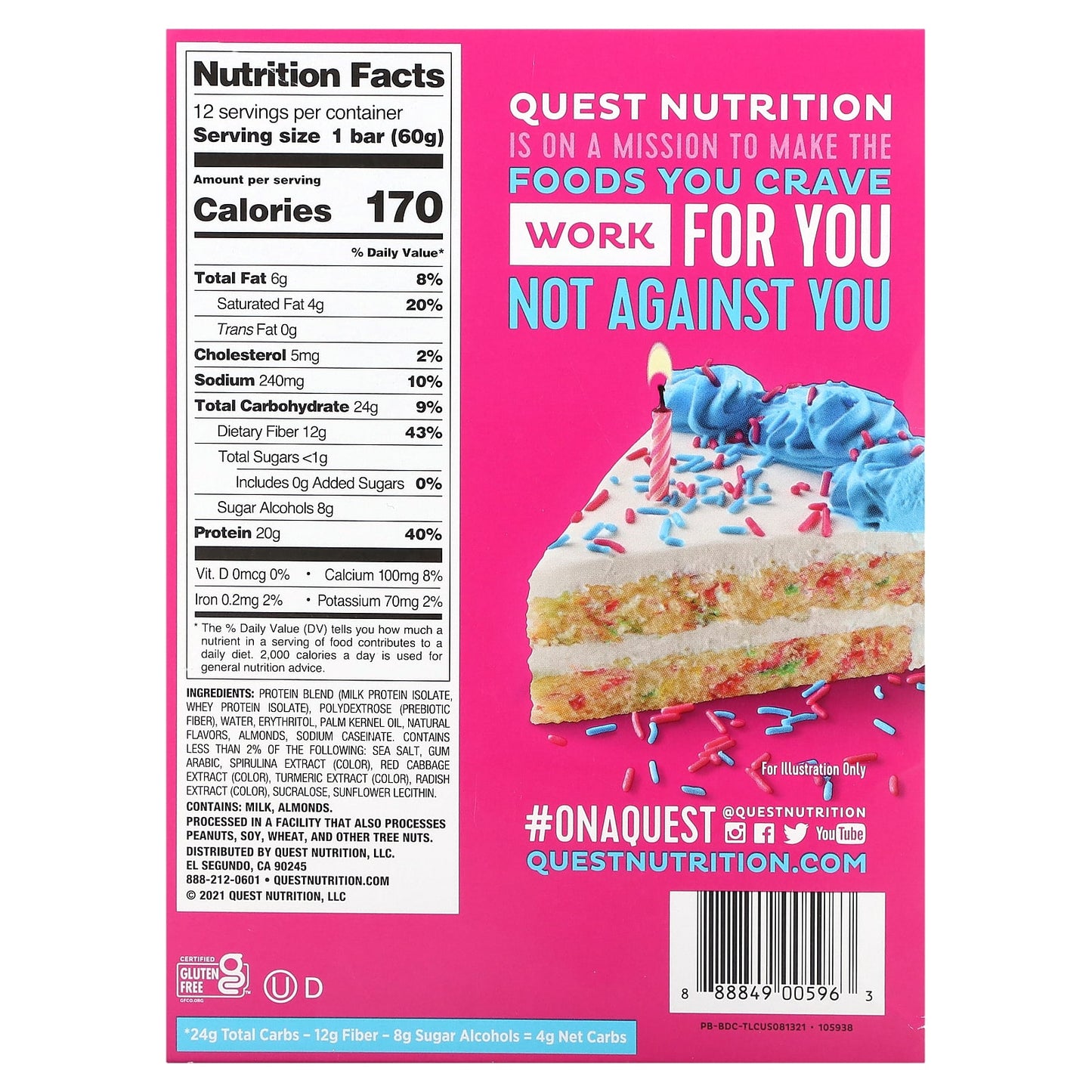 Quest Nutrition, Protein Bar, Birthday Cake, 12 Bars, 2.12 oz (60 g) Each