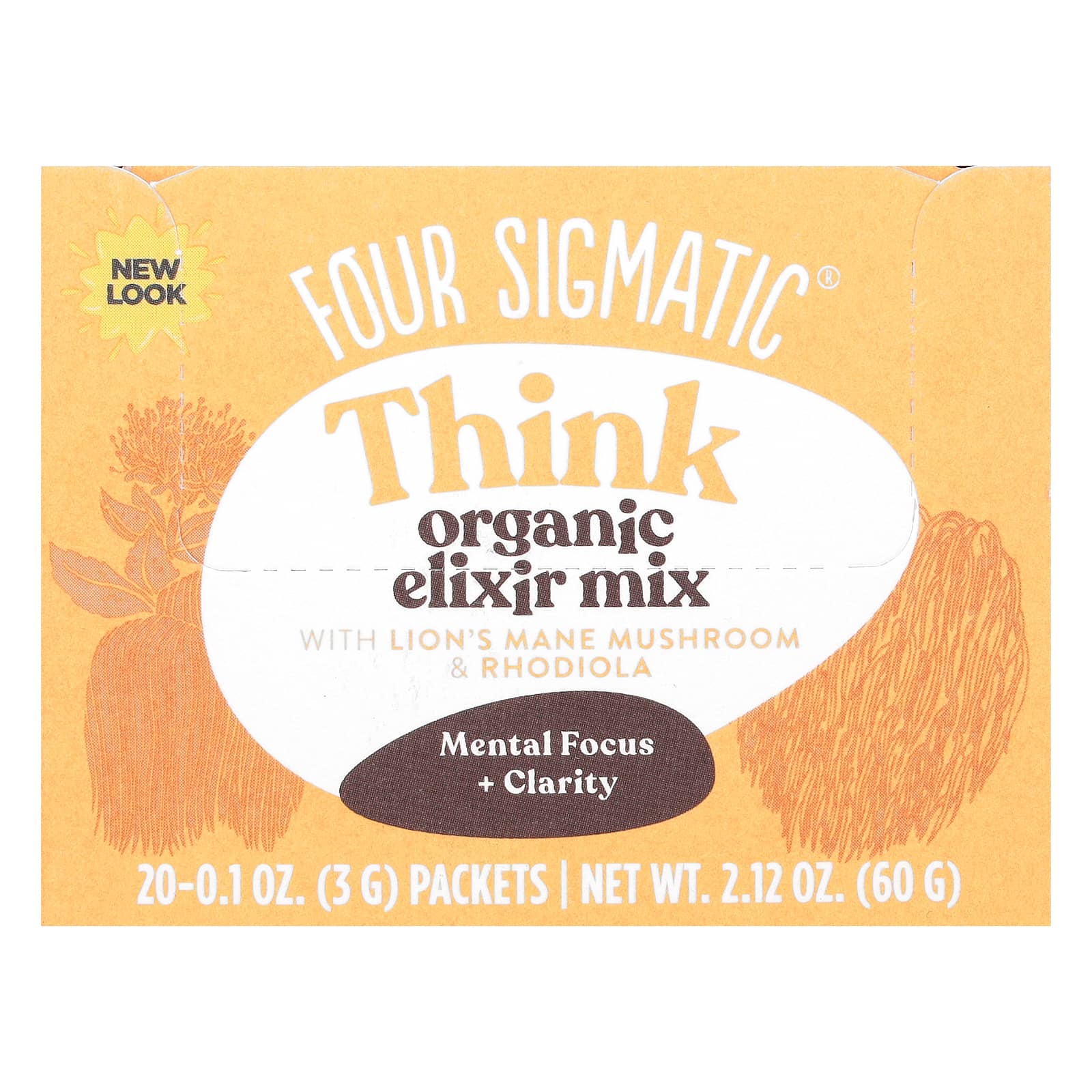 Four Sigmatic-Think-Organic Elixir Mix With Lion's Mane Mushroom & Rhodiola-Caffeine Free-20 Packets-0.1 oz (3 g) Each