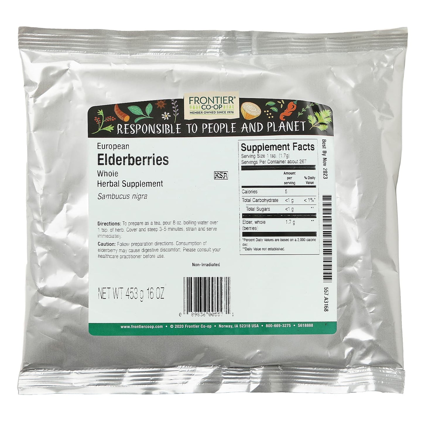 Frontier Co-op, Whole European Elderberries, 16 oz (453 g)