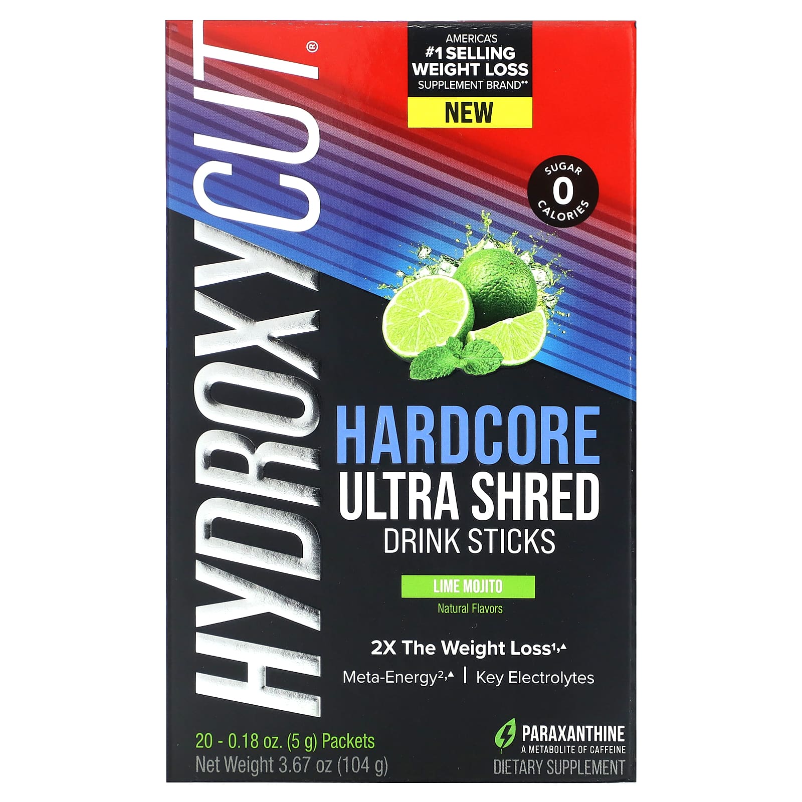 Hydroxycut-Hardcore Ultra Shred Drink Sticks-Lime Mojito-20 Sticks-0.18 oz (5 g) Each