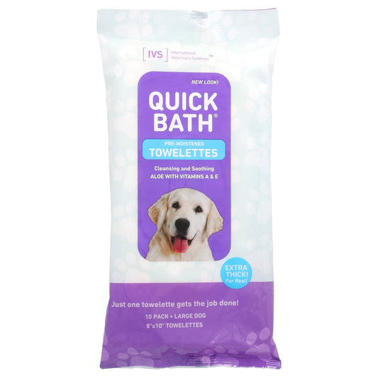 International Veterinary Sciences-Quick Bath-Pre-Moistened Towelettes-Large Dog-10 Pack (8" x 10") Each