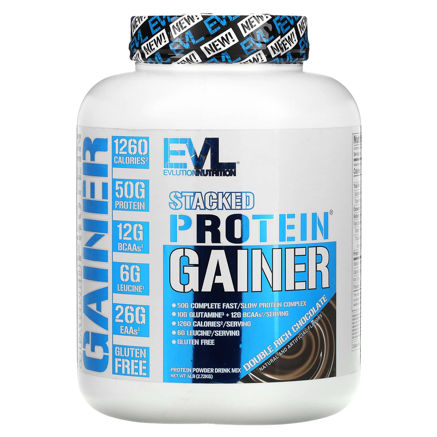 EVLution Nutrition-Stacked Protein Gainer-Double Rich Chocolate-6 lbs (2.72 kg)