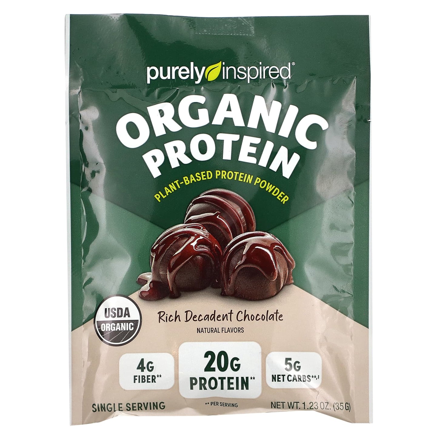 Purely Inspired, Organic Plant-Based Protein Powder, Rich Decadent Chocolate, 14 Single Serve Packets, 1.23 oz (35 g) Each