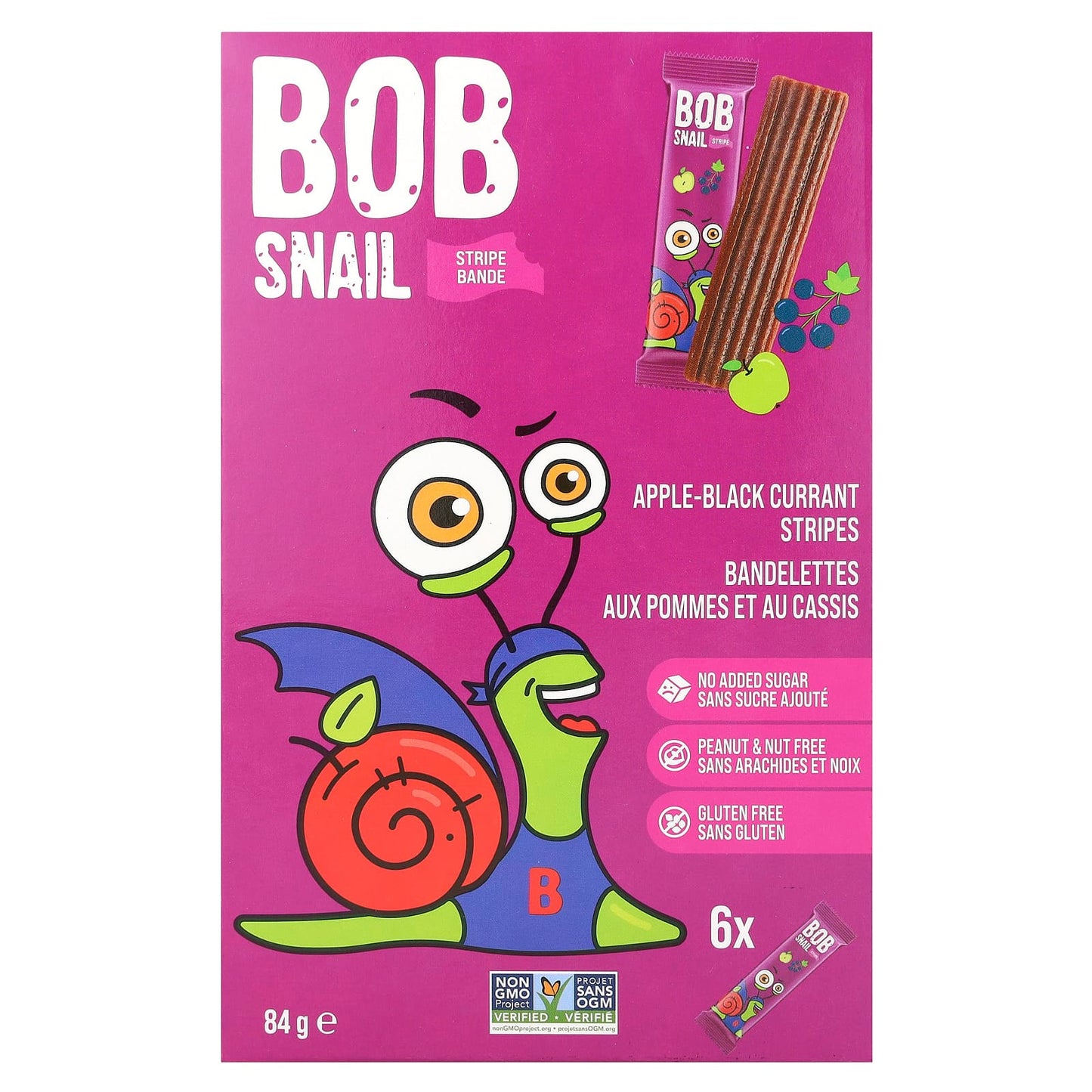 Bob Snail-Fruit Stripe-Apple-Black Currant-6 Count-0.49 oz (14 g) Each