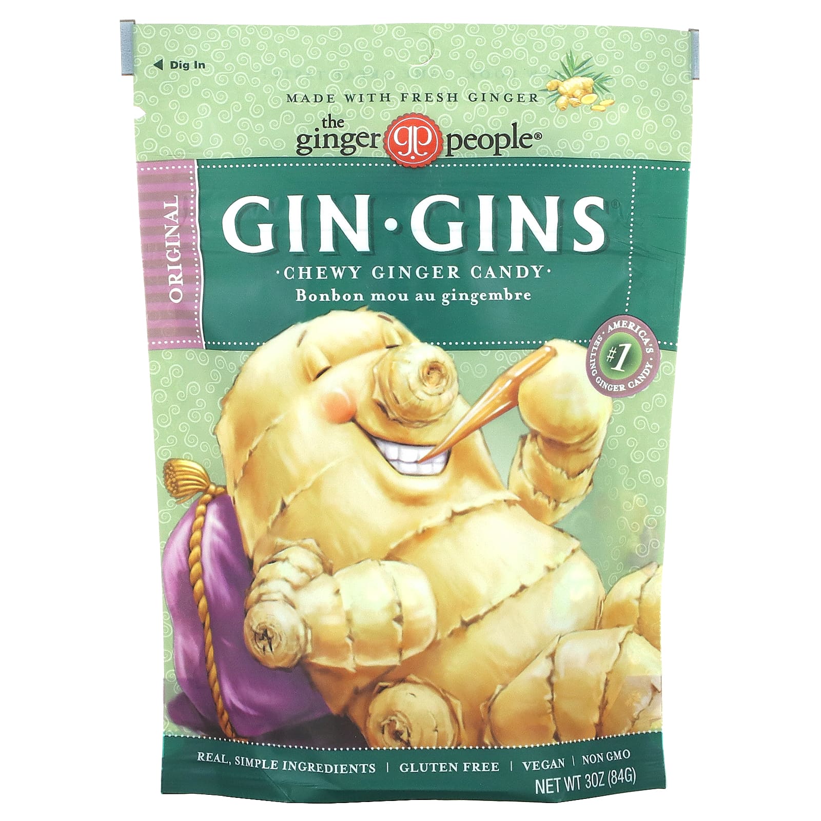 The Ginger People-Gin Gins-Chewy Ginger Candy-Original-3 oz (84 g)