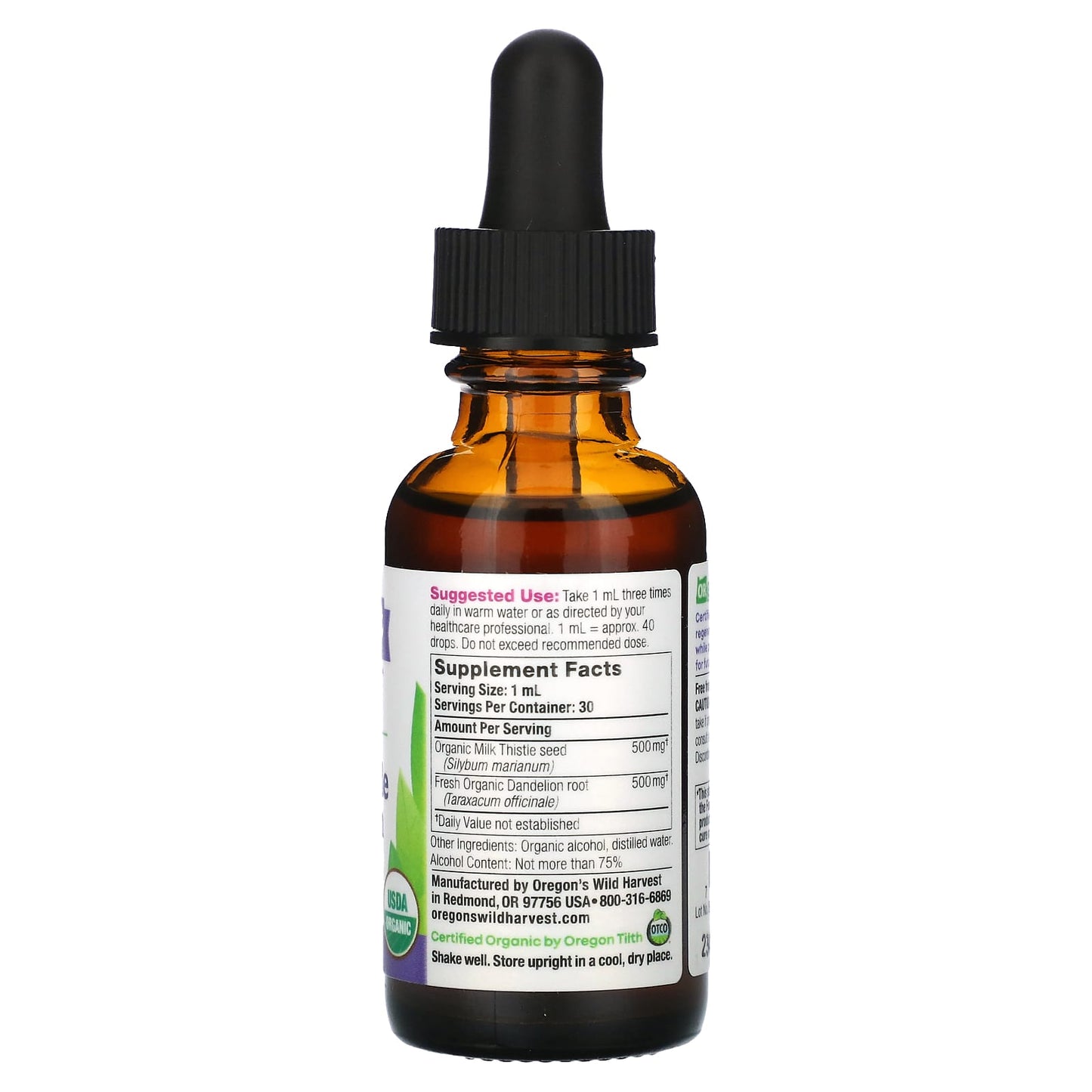 Oregon's Wild Harvest, Organic Milk Thistle Dandelion Extract, 1 fl oz (30 ml)