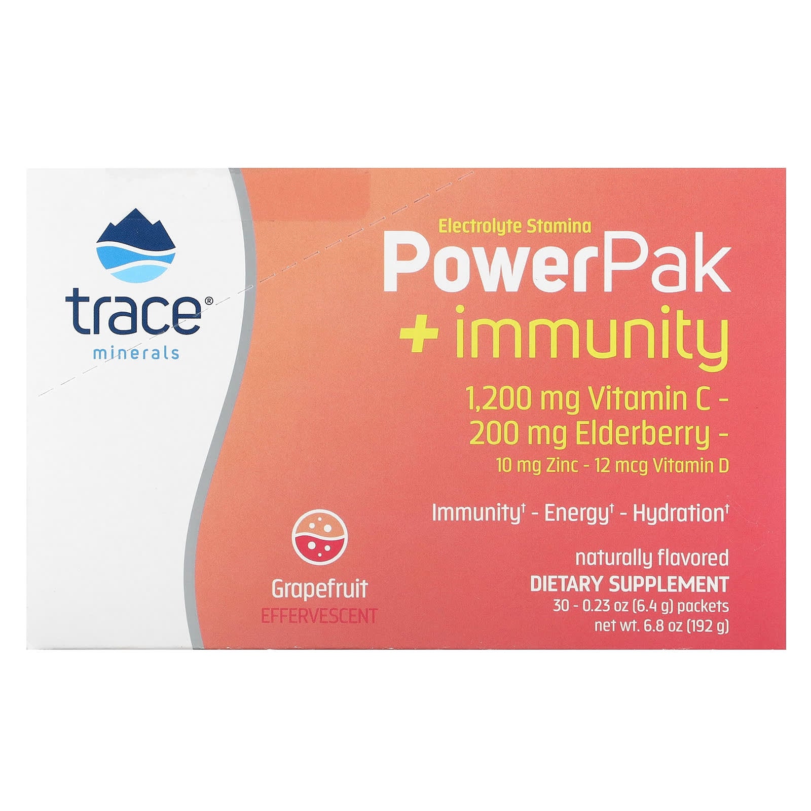 Trace Minerals ®-Electrolyte Stamina-PowerPak + Immunity-Grapefruit-30 Packets-0.23 oz (6.4 g) Each