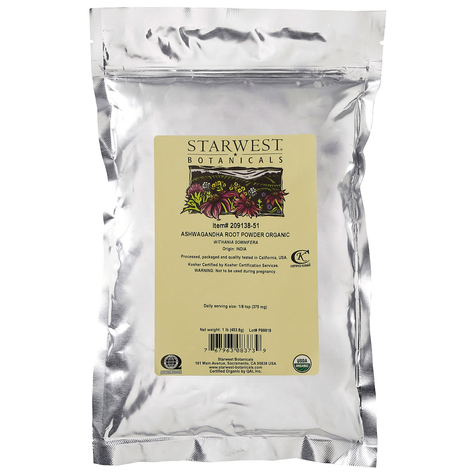 Starwest Botanicals-Organic Ashwagandha Root Powder-1 lb (453.6 g)