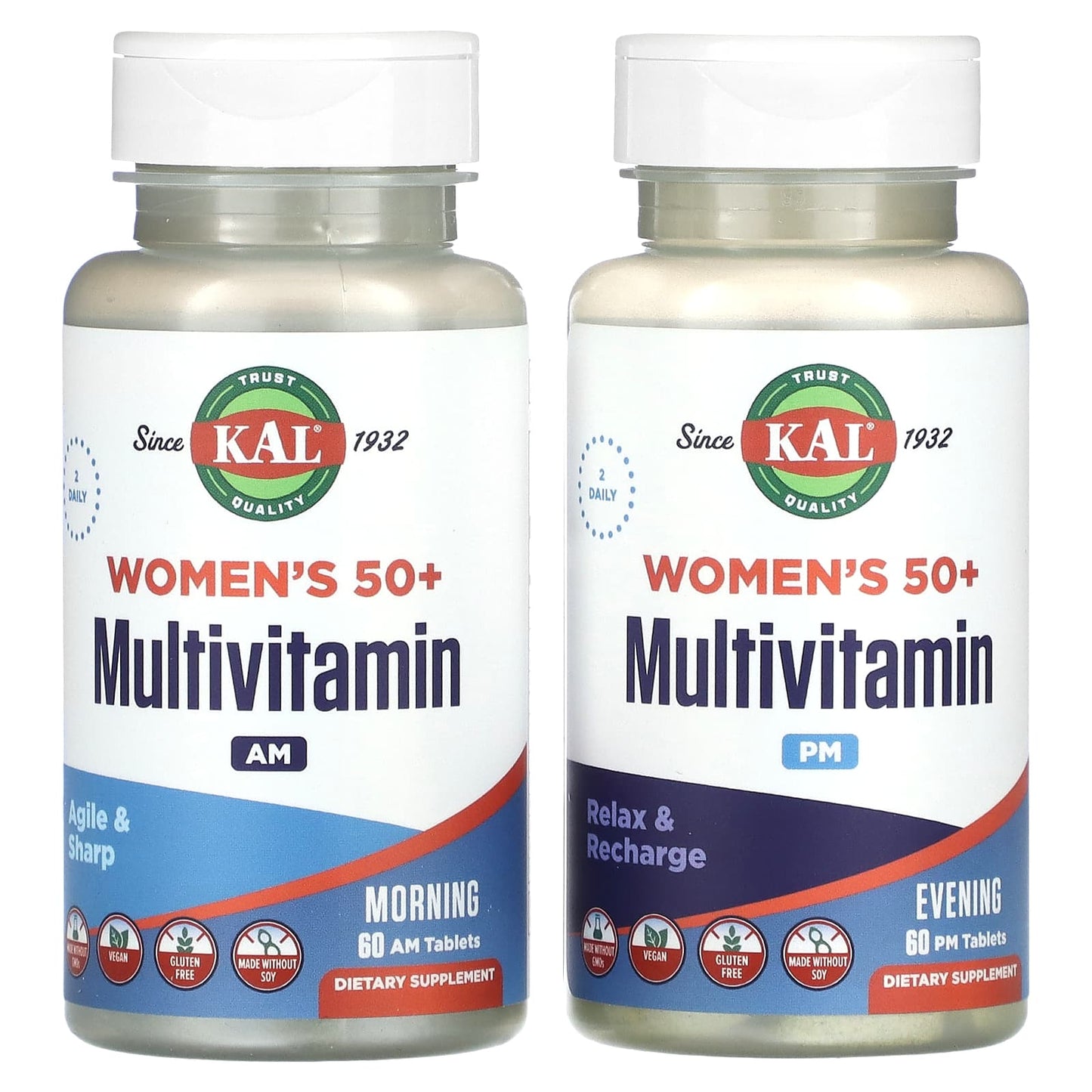 KAL, Women's 50+ Multivitamin, Morning & Evening, 2 Pack, 60 Tablets Each