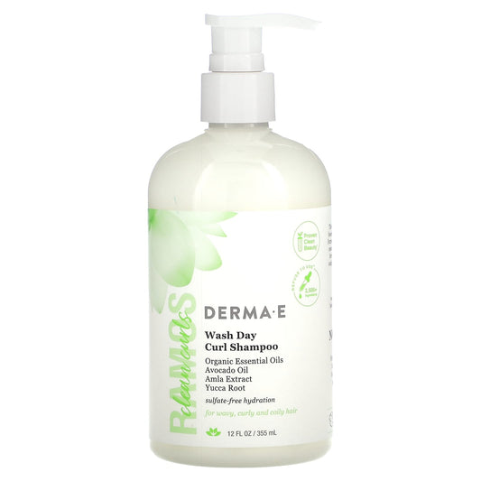 DERMA E-Ramos Clean Curls-Wash Day Curl Shampoo-For Wavy-Curly and Coily Hair-12 fl oz (355 ml)