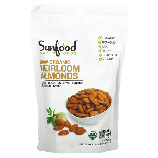 Sunfood-Raw Organic Heirloom Almonds-8 oz (227 g)