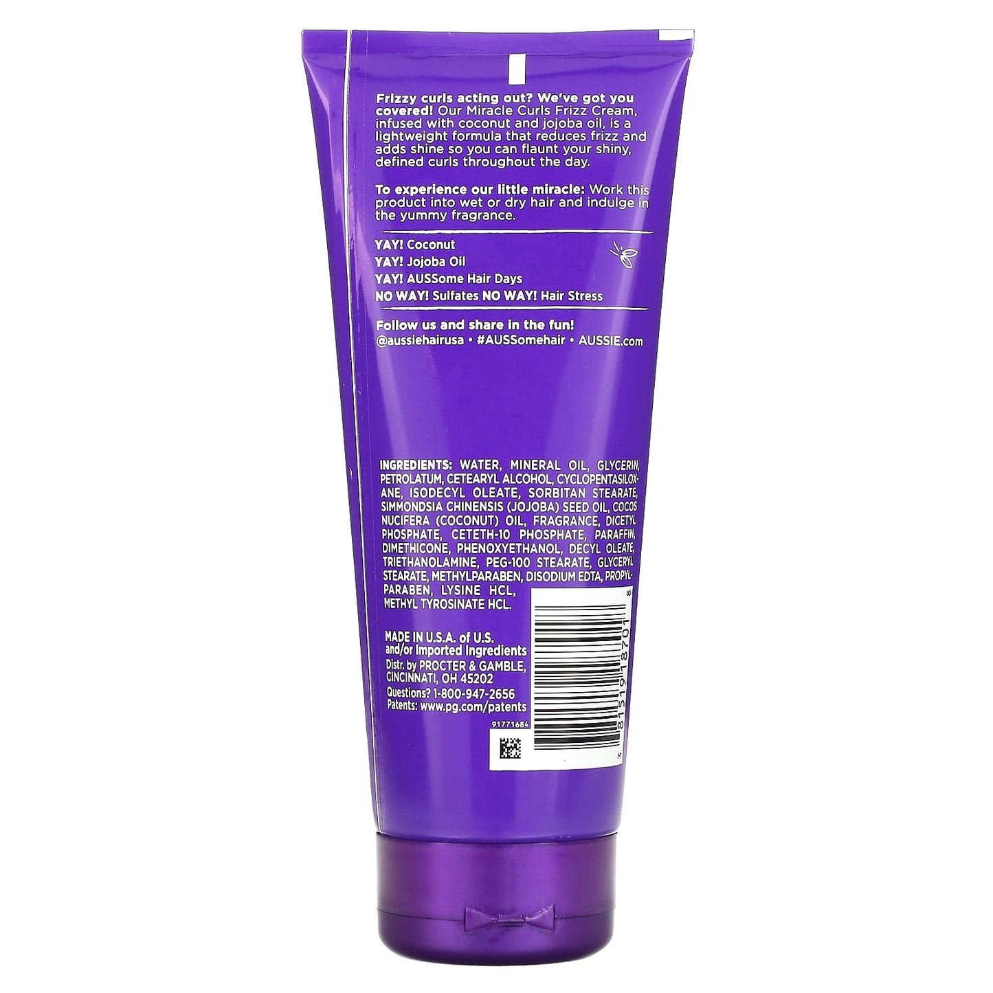 Aussie, Miracle Curls, Frizz Taming Cream with Coconut & Jojoba Oil, 6.8 oz (193 g)