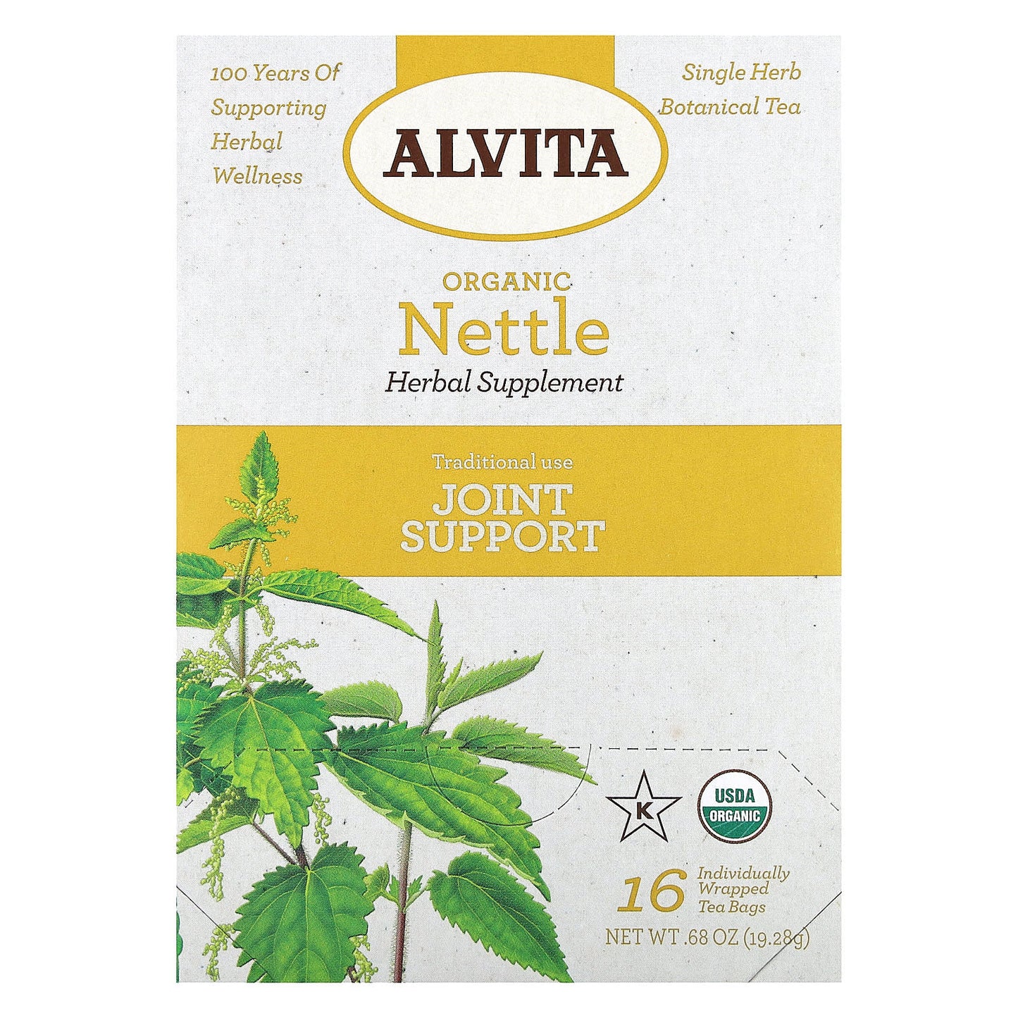 Alvita Teas-Organic Botanical Tea-Nettle-Caffeine Free-16 Individually Wrapped Tea Bags-0.68 oz (19.28 g)