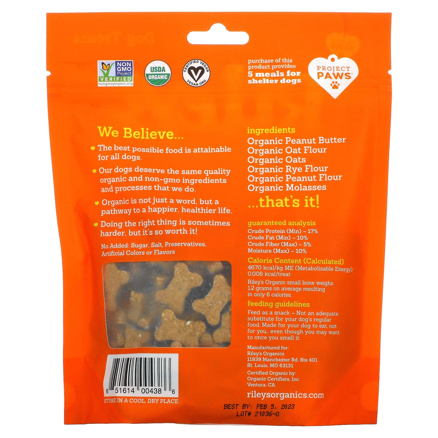 Riley’s Organics, Dog Treats, Small Bone, Peanut Butter & Molasses Recipe, 5 oz (142 g)