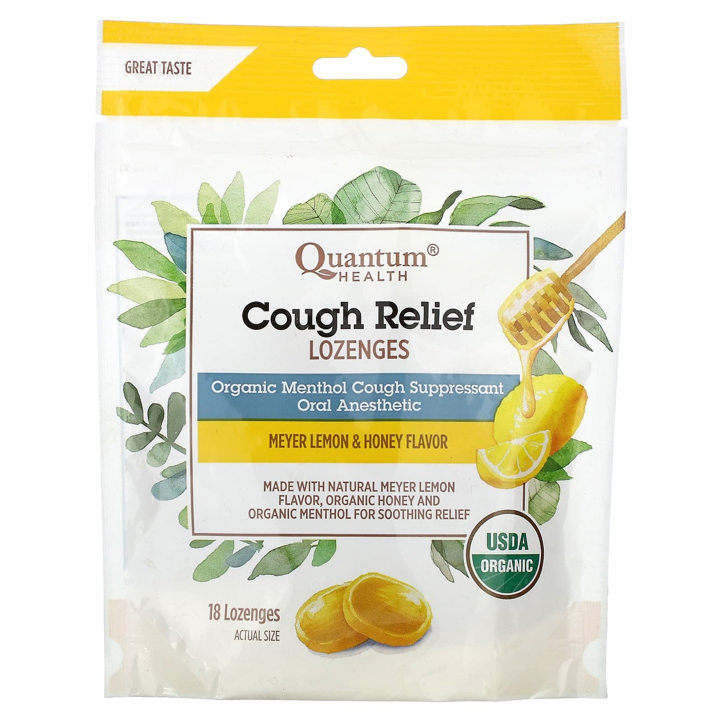 Quantum Health-Cough Relief Lozenges-Meyer Lemon & Honey-18 Lozenges