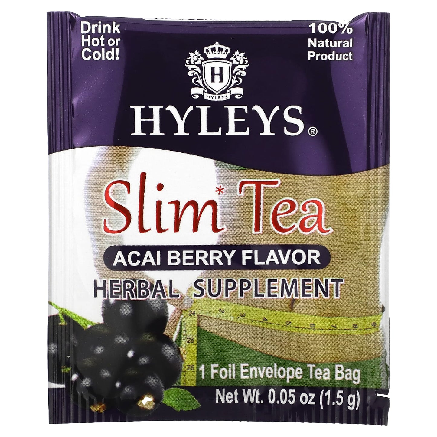 Hyleys Tea, Slim Tea, Acai Berry, 50 Foil Envelope Tea Bags, 0.05 oz (1.5 g) Each