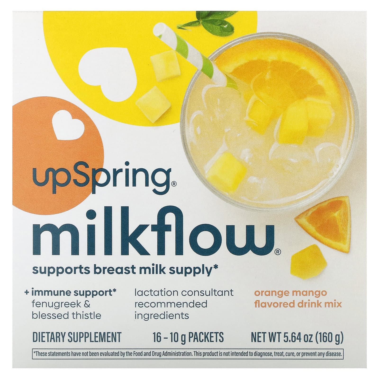 UpSpring-Milkflow Drink Mix-Orange Mango-16 Packets-10 g Each