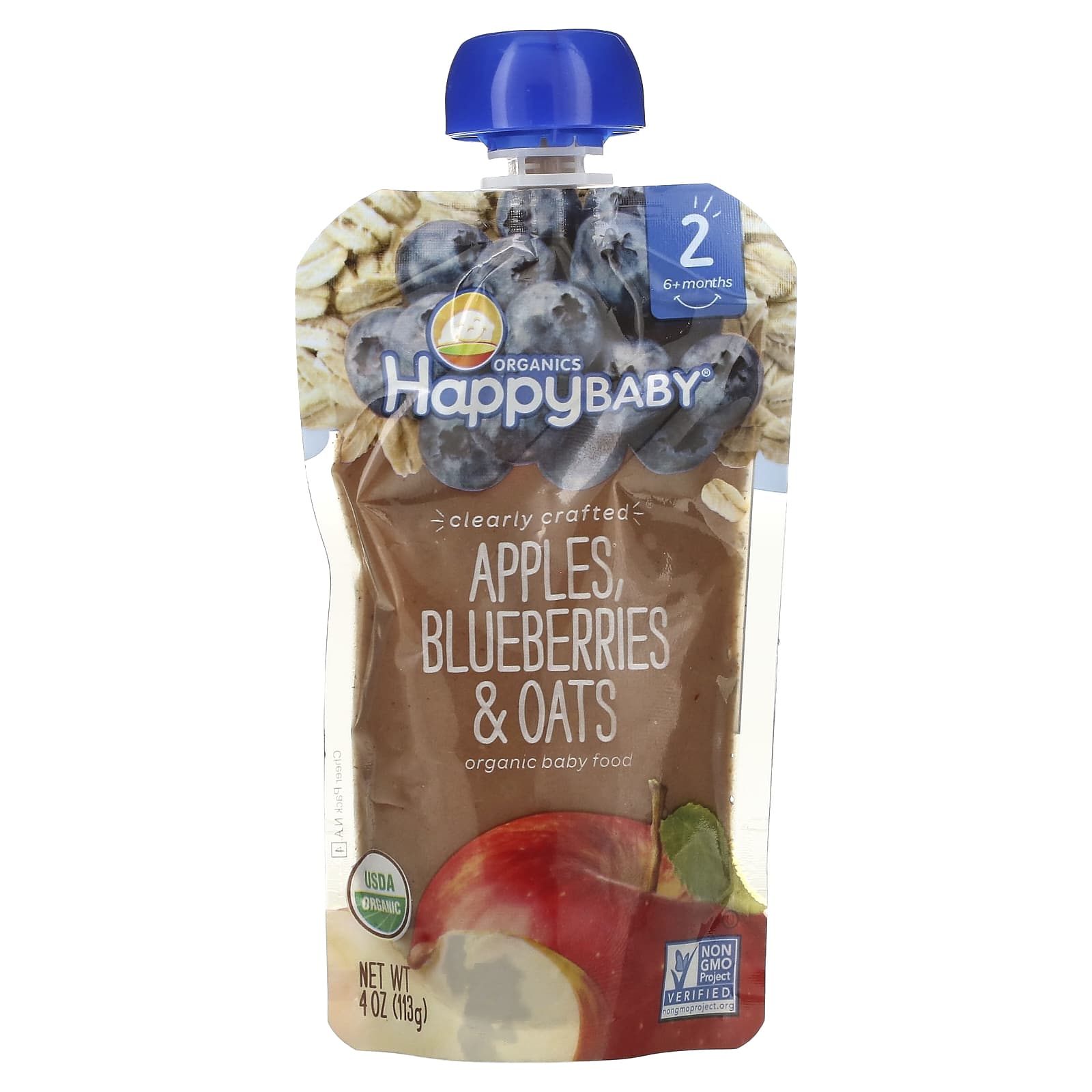 Happy Family Organics-Happy Baby-Organic Baby Food-6+ Months-Apples-Blueberries-& Oats-4 oz (113 g)