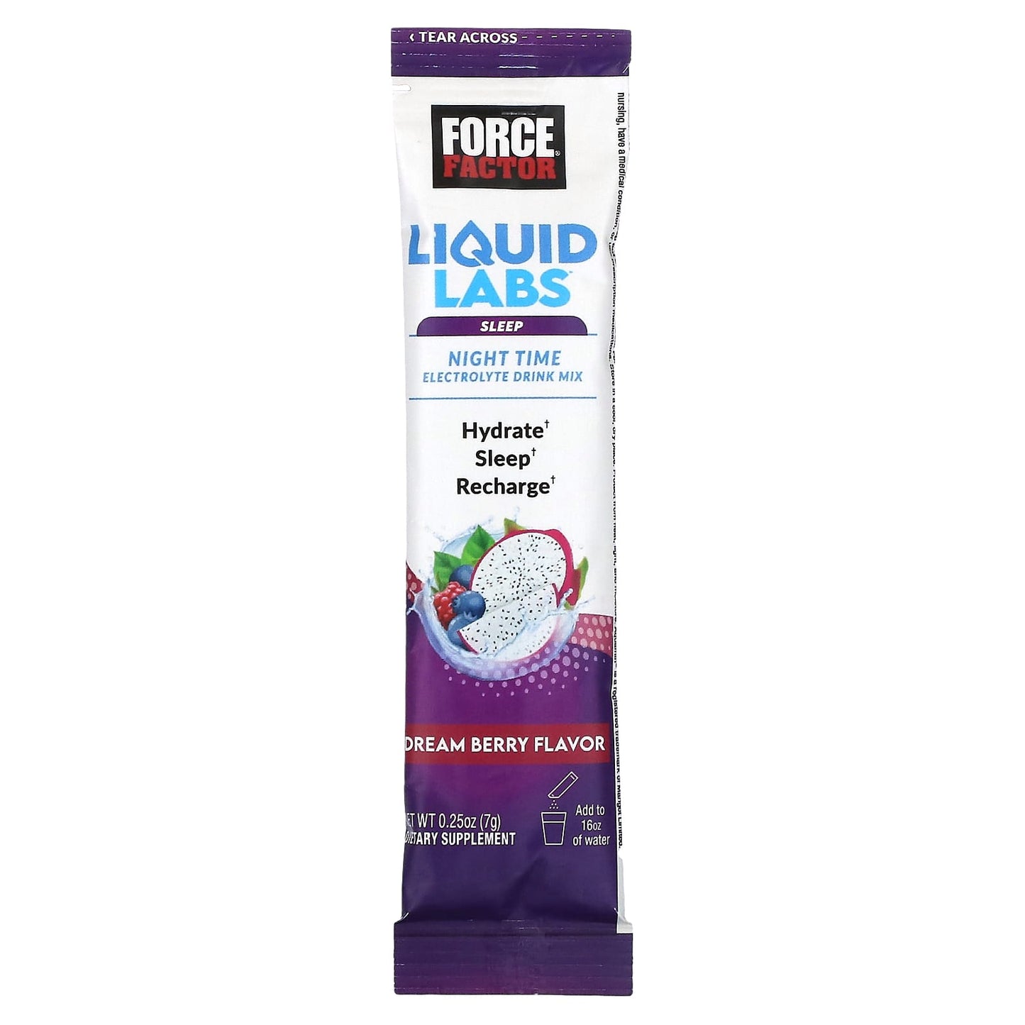 Force Factor, Liquid Labs Sleep, Night Time Electrolyte Drink Mix, Dream Berry, 20 Stick Packs, 0.25 oz (7 g) Each