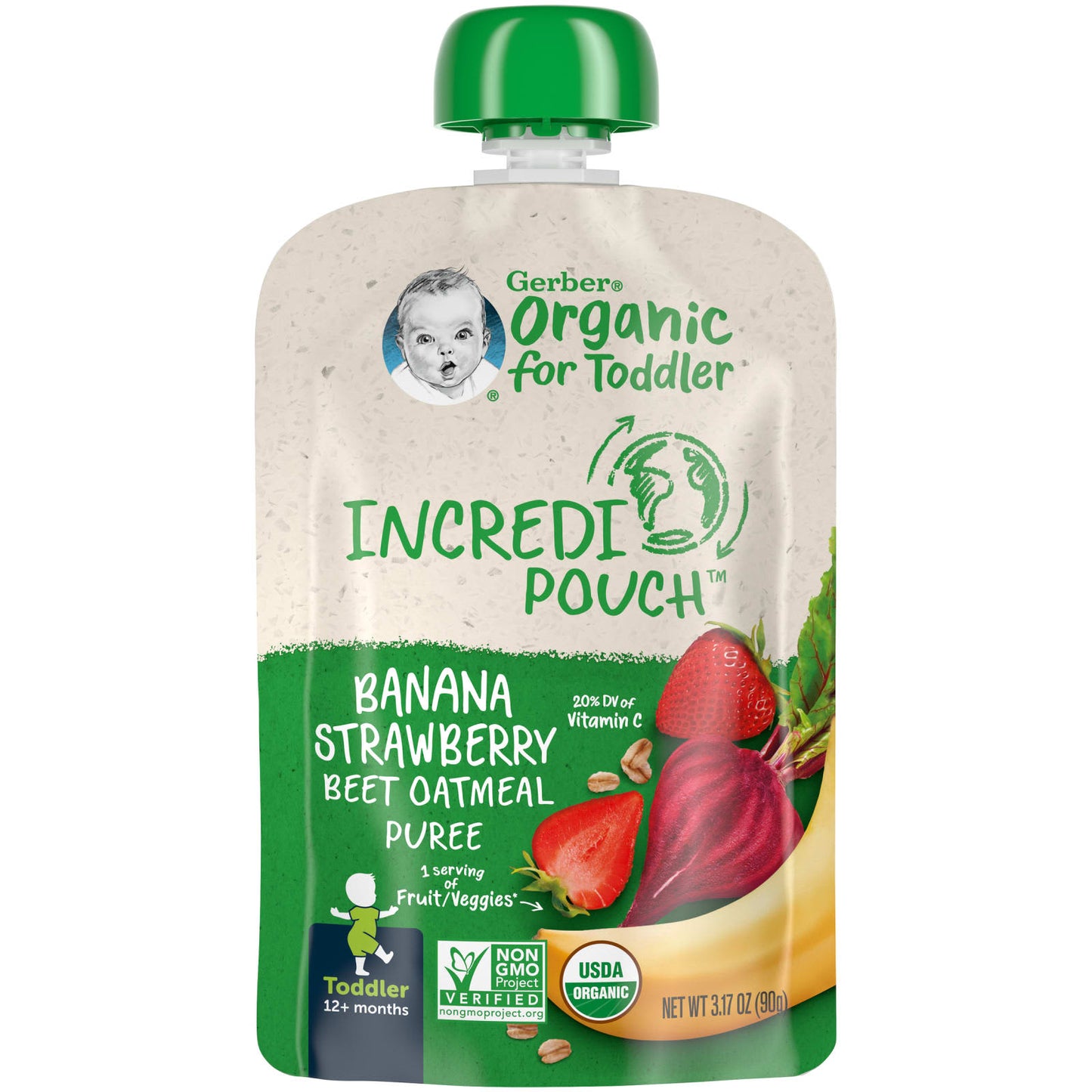 Gerber-Organic For Toddler-12+ Months-Banana-Strawberry-Beet-Oatmeal Puree-3.17 oz (90 g)