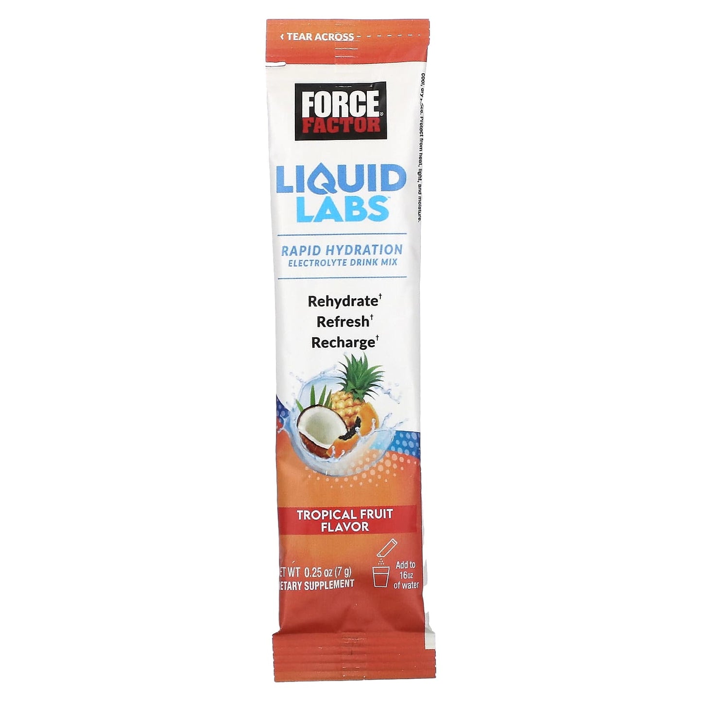 Force Factor, Liquid Labs, Rapid Hydration Electrolyte Drink Mix, Tropical Fruit, 20 Stick Packs, 0.25 oz (7 g) Each