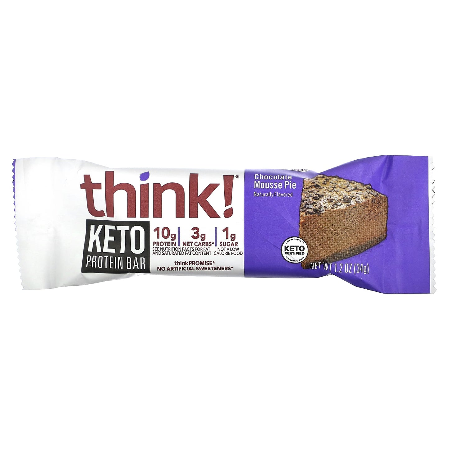 Think !, Keto Protein Bars, Chocolate Mousse Pie, 5 Bars, 1.2 oz (34 g) Each