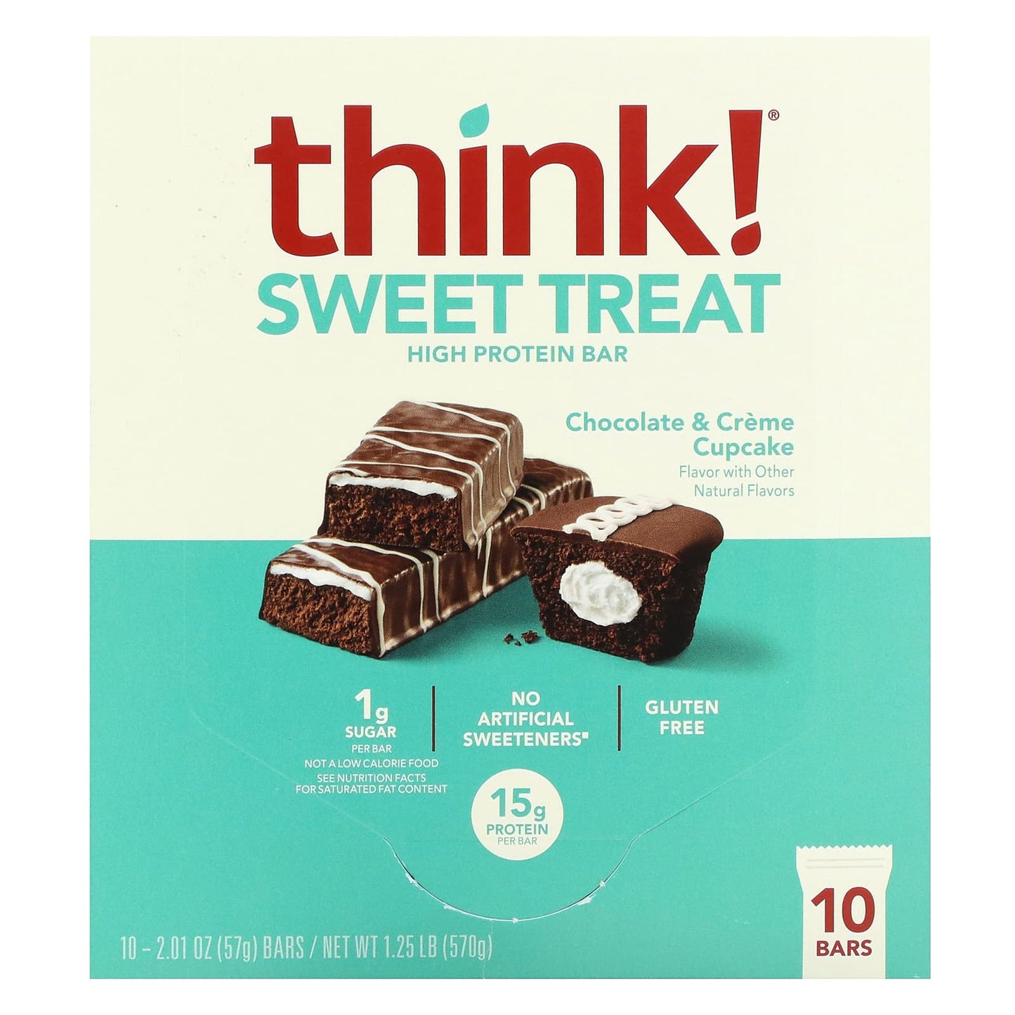 Think !-Sweet Treat High Protein Bar- Chocolate & Creme Cupcake-10 Bars-2.01 oz (57 g) Each