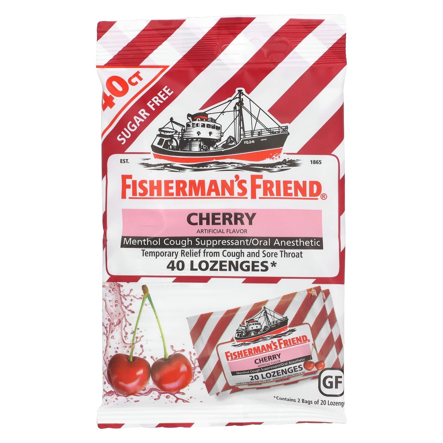 Fisherman's Friend-Menthol Cough Suppressant Lozenges-Sugar Free-Cherry-40 Lozenges