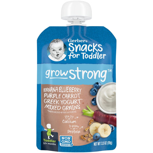 Gerber-Snacks for Toddler- Grow Strong-12+ Months-Banana-Blueberry-Purple-Carrot-Greek Yogurt-Mixed Grains-3.5 oz (99 g)