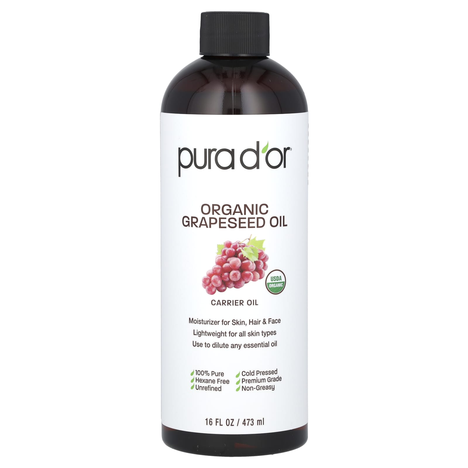 Pura D'or-Organic Grapeseed Oil-16 fl oz (473 ml)