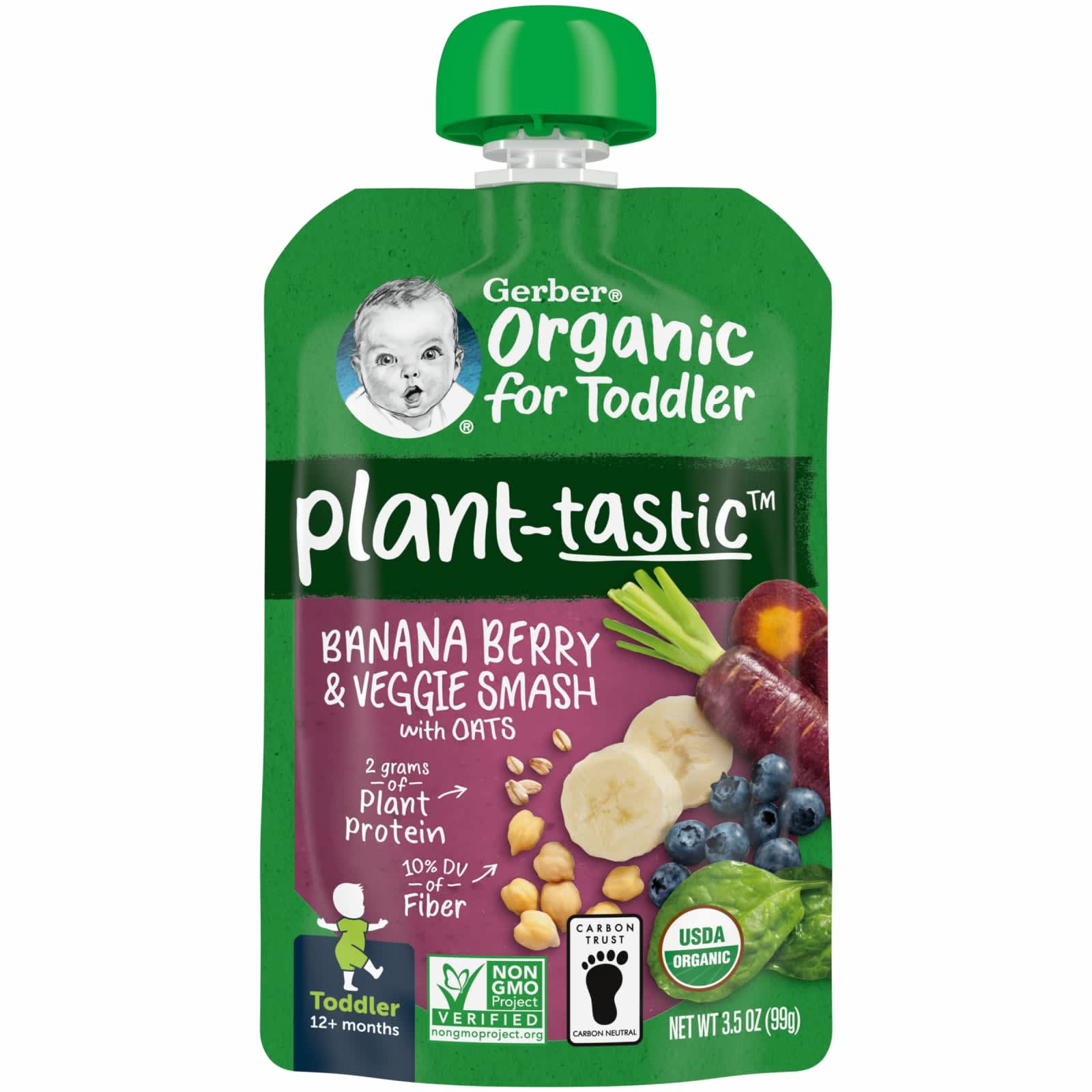 Gerber-Organic for Toddler-Plant-Tastic-12+ Months-Banana Berry & Veggie Smash with Oats-3.5 oz (99 g)